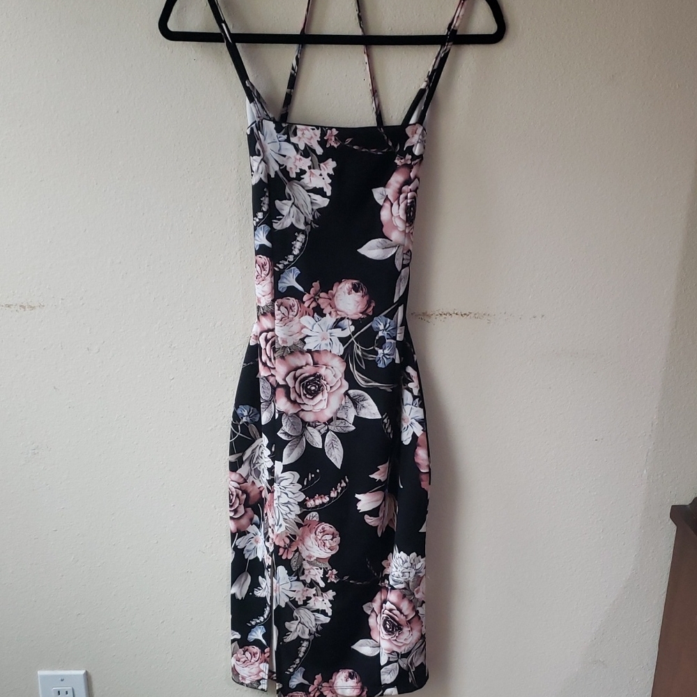 Floral Black and Pink Women's Dress